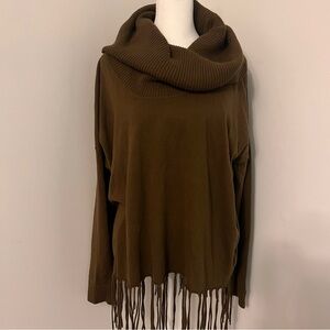 Michael Michael Kors‎ Sweater Cowl Neck Fringed Bottom Green XL